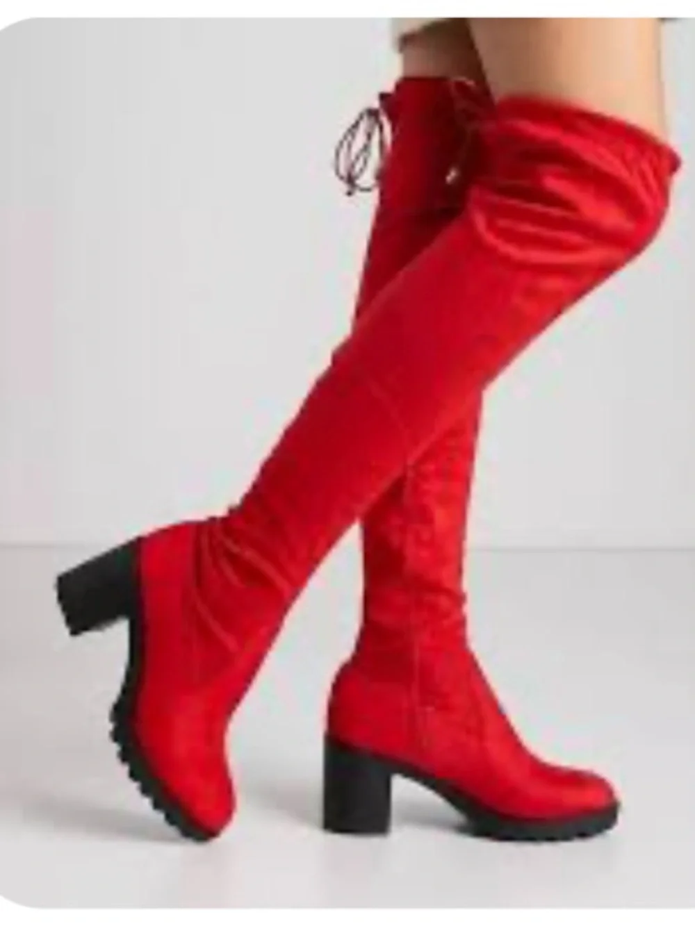 Red Over-the-Knee Block Heel Boots